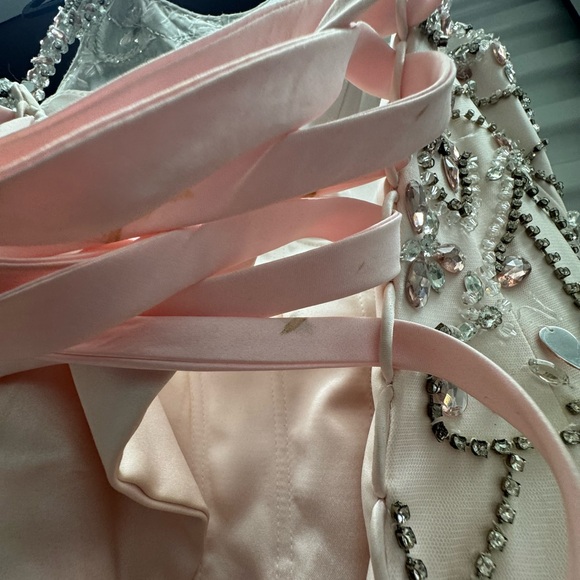 Blush Pink Ball Gown Quinceañera Prom Dress Rhinestone Corset Ruffle Tulle L/XL - Picture 13 of 14